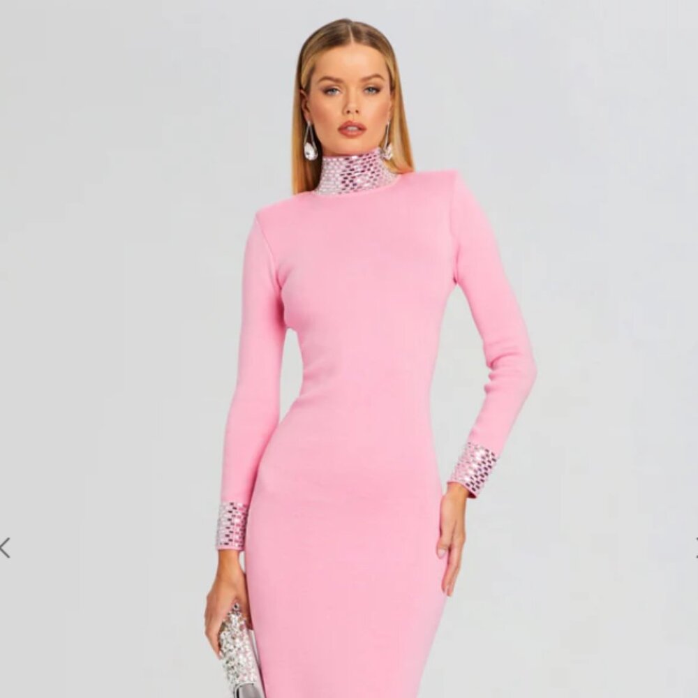 Retrofete Monroe Cashmere Blend Crystal Sweater Knit Maxi Dress Small Pink